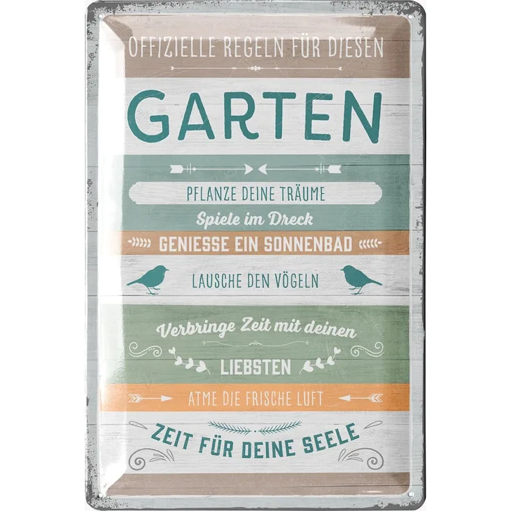 LANOLU Blechschild Regeln für Garten - 20x30cm – Metall – Mehrfarbig – 20151
