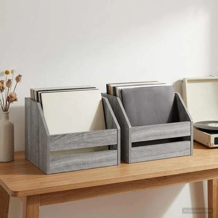 vidaXL Vinyl Album Box 2 Stk. Sonoma-Grau 38 x 30 x 29 cm 8012821 – Bild 1