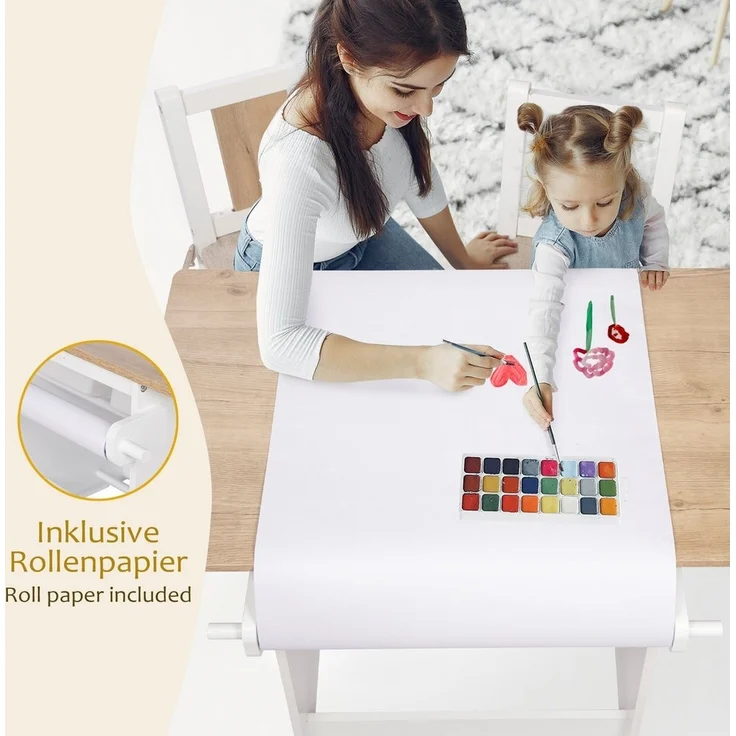 ONVAYA Kindertisch-Set mit Stühlen, mit Stauraum, Holz weiß – Bild 3