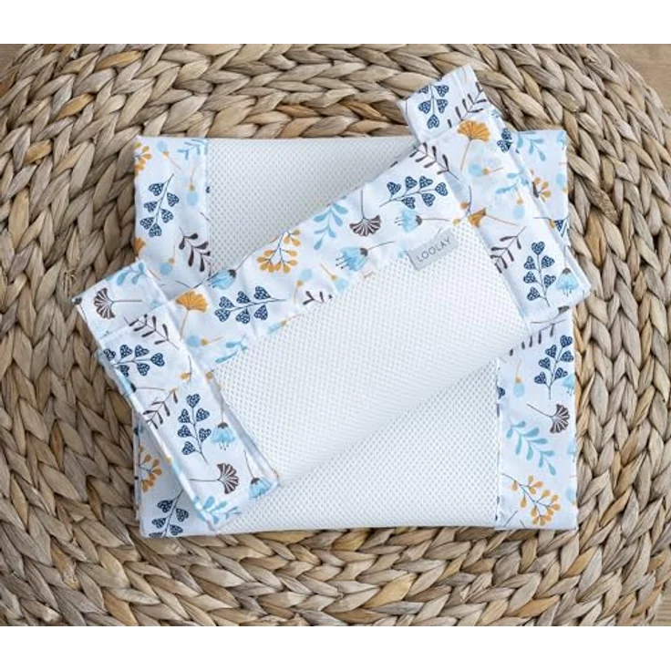 LOOLAY Bettumrandung babybett 60x120 cm – 2 teiliges 110x30 cm Set – Atmungsaktiver 5 mm Netzstoff – Babybett Umrandung mit starkem Klettverschluss – Sicherer gitterbett umrandung (Blau Gelb Blumen) – Bild 3