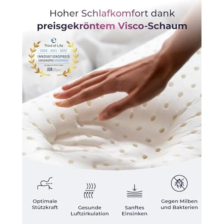 Third of Life aiLigner orthopädisches Nackenkissen, 3-lagig & höhenverstellbar | Memory Foam gegen Nackenschmerzen | Nackenstütz-Kissen für alle Schlafpositionen, blau – Bild 3