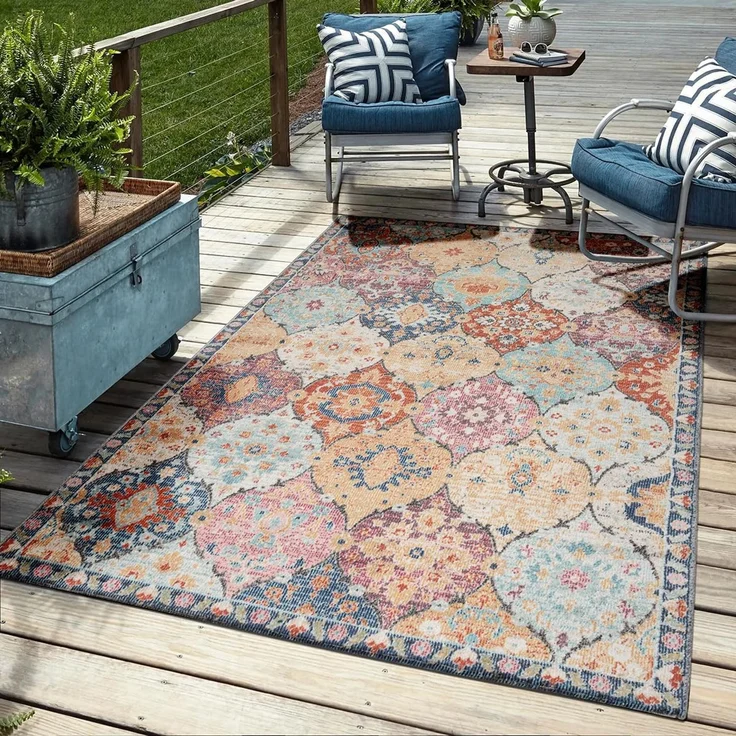 Mia's Teppiche Bliss robuster Outdoor Teppich, modernes Design, Wetterfest & UV-beständig, für Balkon, Terrasse und Wintergarten Aber auch für Küche oder Esszimmer geeignet in Multi Farben, 80 x 150