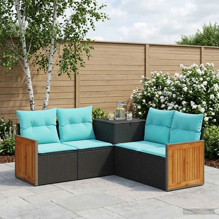vidaXL Sofa Set 5 stk. Schwarz und Blau Polyrattan und Stahl 3447958