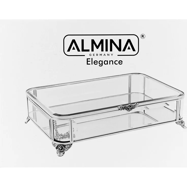 Schmuck- und Dekobox mit Deckel & Spiegelboden, 20 x 30 x 8 cm - Silber – Bild 9