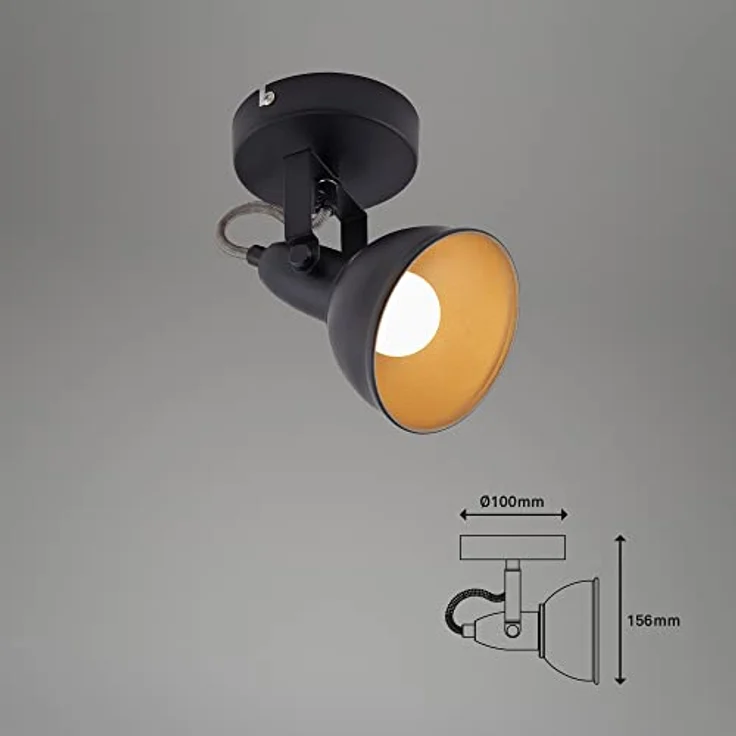 BRILONER - Wandleuchte Innen schwenkbar, Vintage, E14 Fassung, max. 40 Watt, Wandlampe innen, Wandstrahler, Wandlicht, Wandbeleuchtung, Schlafzimmer, Flurlampe, 15,6x10 cm, Schwarz-Gold – Bild 6