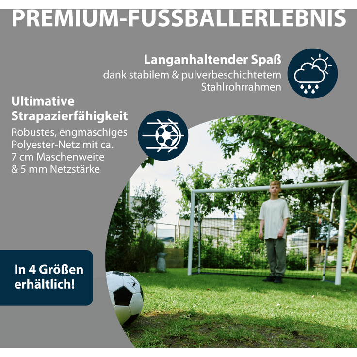 Hudora 'Advanced 240' Fußballtor, Stahlrohrrahmen weiß, 240x160 cm – Bild 3