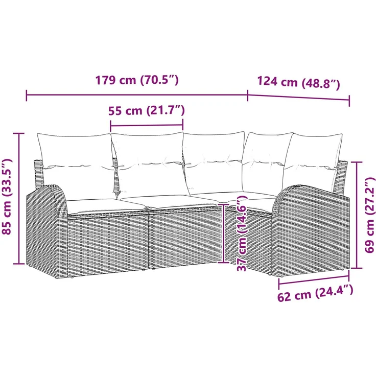 vidaXL Gartensofa-set 4 Stk. Schwarz und Türkis Poly-Rattan 3354695 – Bild 12