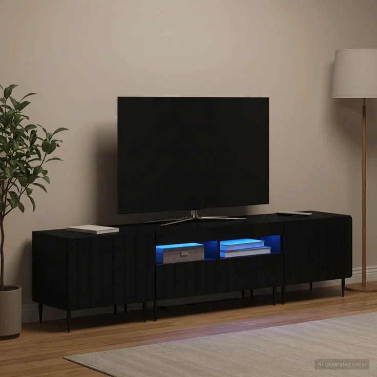 vidaXL 3-teiliges LED TV Regal ZWOLLE Schwarz Holzwerkstoff 3416514 – Bild 1