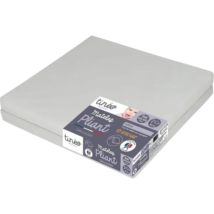 TINÉO – Klappmatratze 2 Teile für Regenschirmbett – Faltbare Matratze für unterwegs – 60 x 120 x 4 cm Grau
