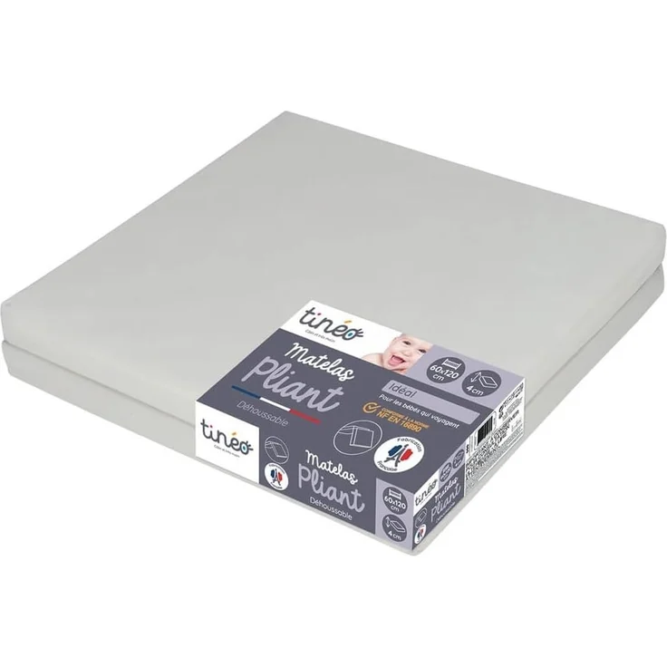 TINÉO – Klappmatratze 2 Teile für Regenschirmbett – Faltbare Matratze für unterwegs – 60 x 120 x 4 cm Grau