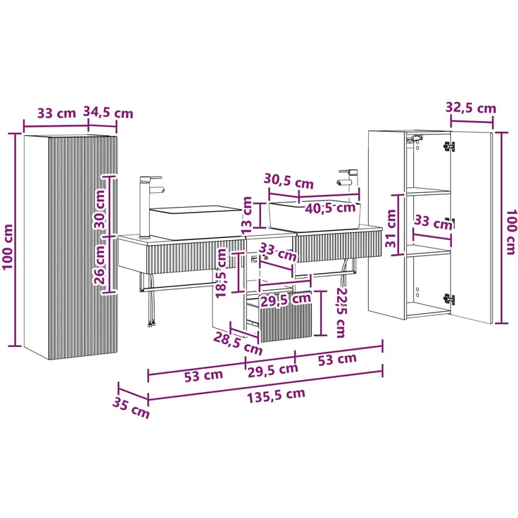 vidaXL Badezimmerschrank-Set 5 stk. Altholz 136 x 35 x 80 cm 3405981 – Bild 12