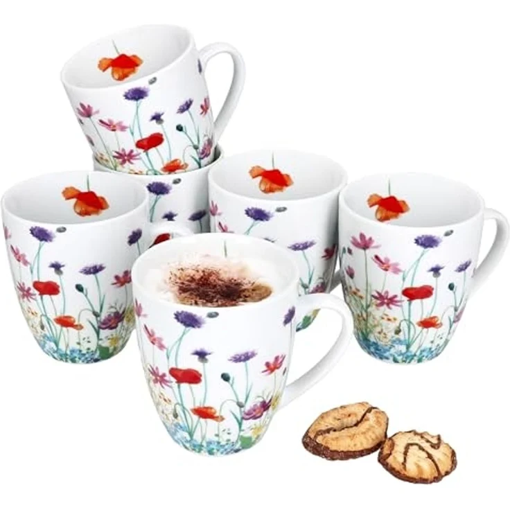 MamboCat Becher 6er Set Marie Kaffeebecher 320ml Porzellan-Tassen 6 Personen Blumen, Porzellan – Bild 1