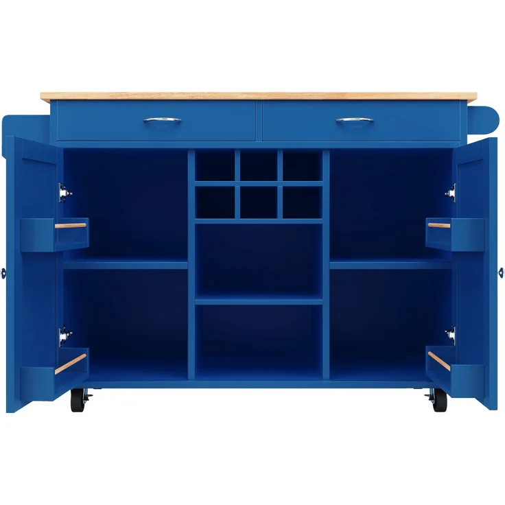 Abrihome Kücheninsel mit Holzmaserung und Stauraum, Blau, 92x45x102 cm – Bild 4