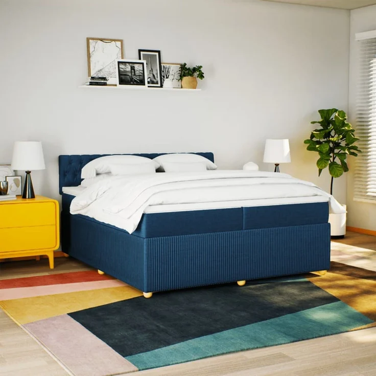 vidaXL Boxspringbett mit Matratze Blau 200x200 cm Stoff 3287576 – Bild 3