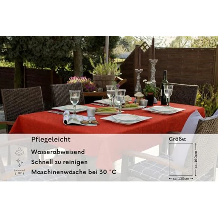 Brandsseller Gartentischdecke 130x160 cm Tischdecke mit Paspel Outdoor Tischtuch rechteckig Weichschaum für Garten, Terrasse, Balkon wetterfest rutschfest - Rot – Bild 2
