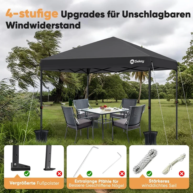 Pop Up Pavillon 3x3m, Wasserdicht Stabil Winterfest, Faltbar, Schwarz – Bild 5