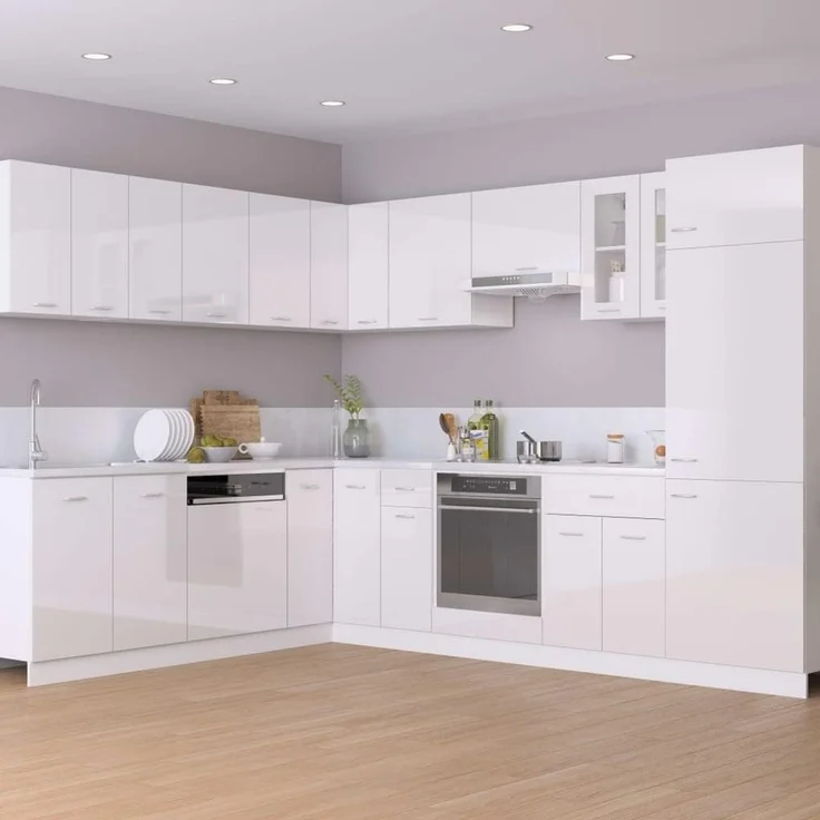 vidaXL 2X Hängeschrank 2 Regalböden Küchenschrank Küche Schrank Einbauküche Küchenzeile Küchenmöbel Oberschrank Hochglanz-Weiß 50 x 31 x 60 cm Holzwerkstoff – Bild 2