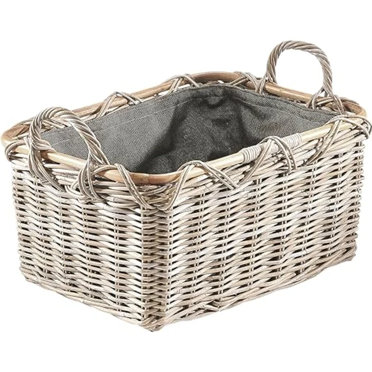 Kobolo Kaminholzkorb Holzkorb Feuerholzkorb, Rattan grau mit Griffen und Leinen, Brennhol (Stück, Stück), 56Lx41x29/36cm – Bild 4