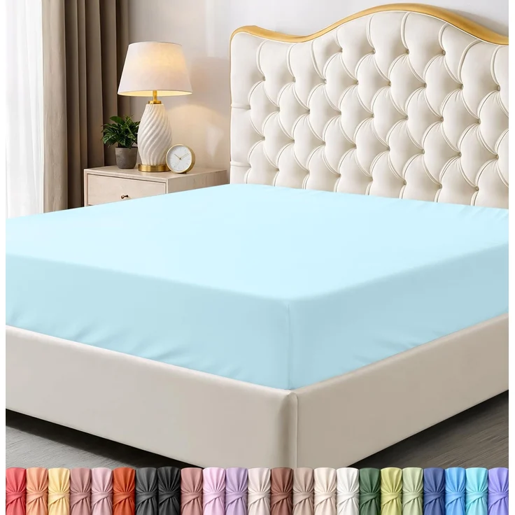 Utopia Bedding Queensize-Spannbetttuch, Tiefe Taschen, weiche Mikrofaser, schrumpft und lichtbeständig, pflegeleicht, nur 1 Spannbetttuch, Eisblau