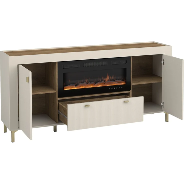 Kommode Mossa 2D1S MO07 mit Kamin (Farbe: Cashmere / Cashmere + Eiche Whisky) – Bild 3