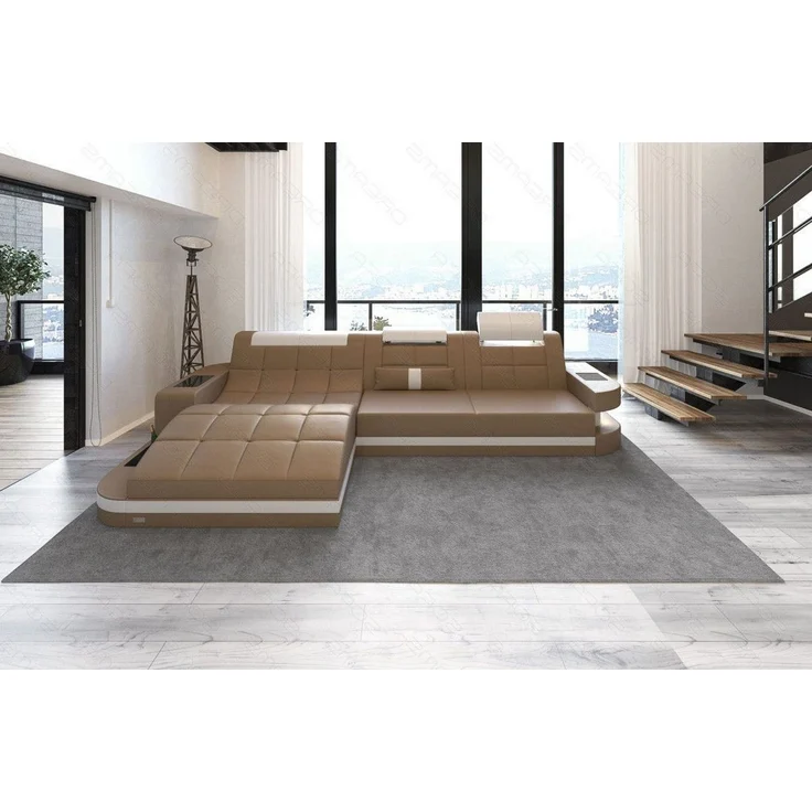 Mini Ecksofa Wave L Form aus Leder - Kunstleder - sandbeige-weiß - Links – Bild 5