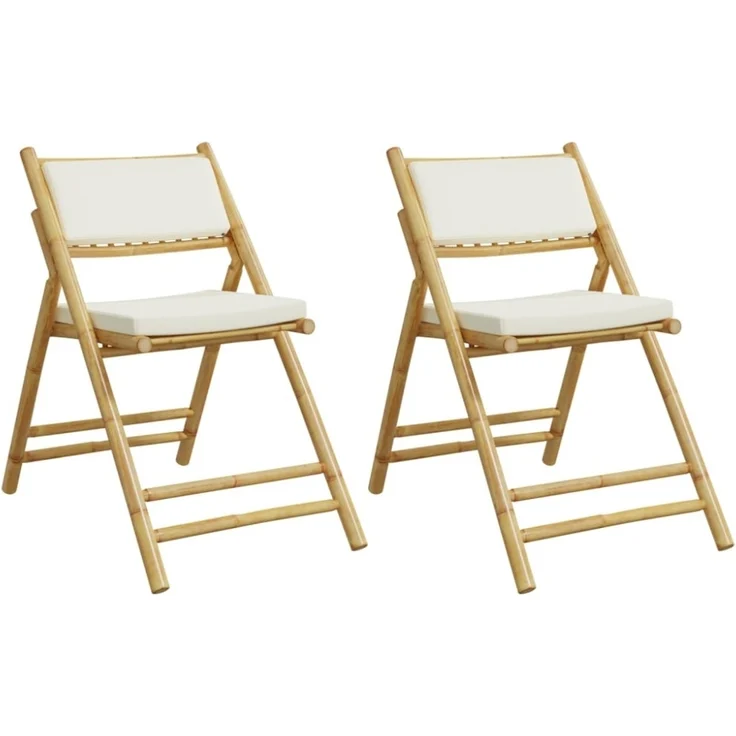 vidaXL Bistrostühle 2 Stk. Klappbar mit Cremeweißen Kissen Bambus 365871 – Bild 5