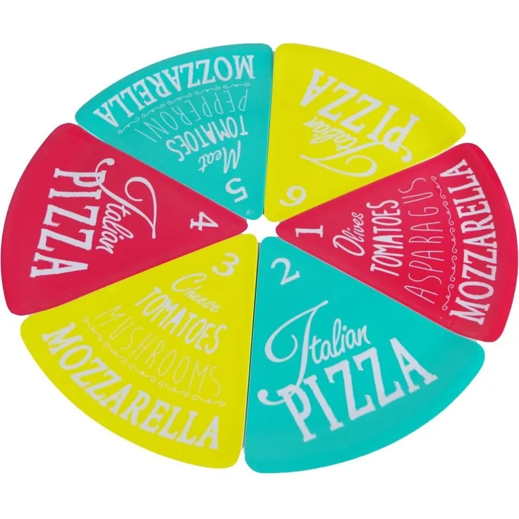 Pizzateller 6teilig bunt Melamine Pizzastücke Pizza Pizzastück Teller eckig