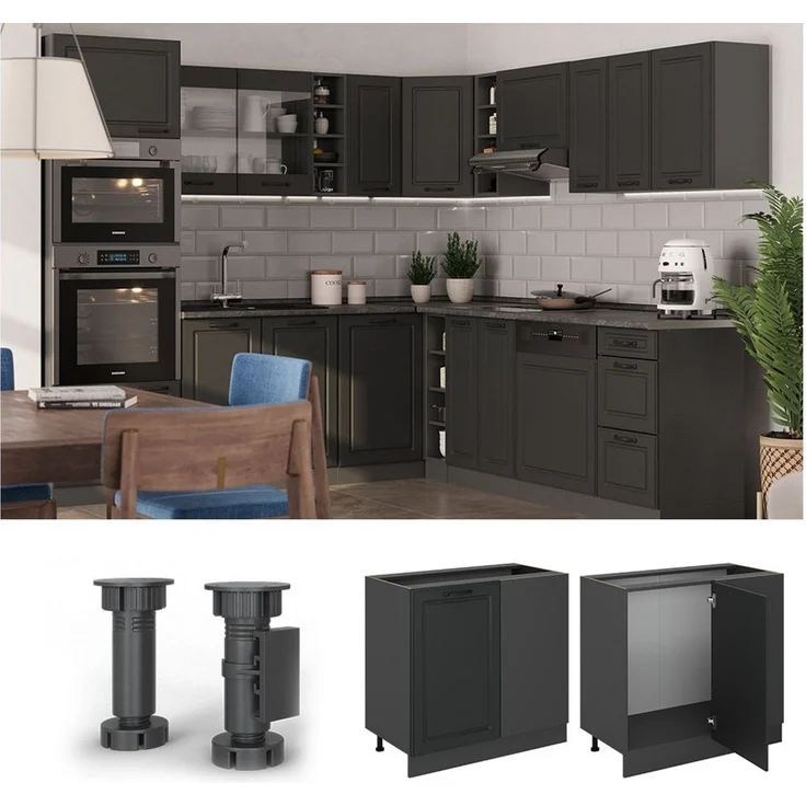 Eckunterschrank R-Line Anthrazit Landhaus 86 cm ohne Arbeitsplatte Vicco – Bild 2
