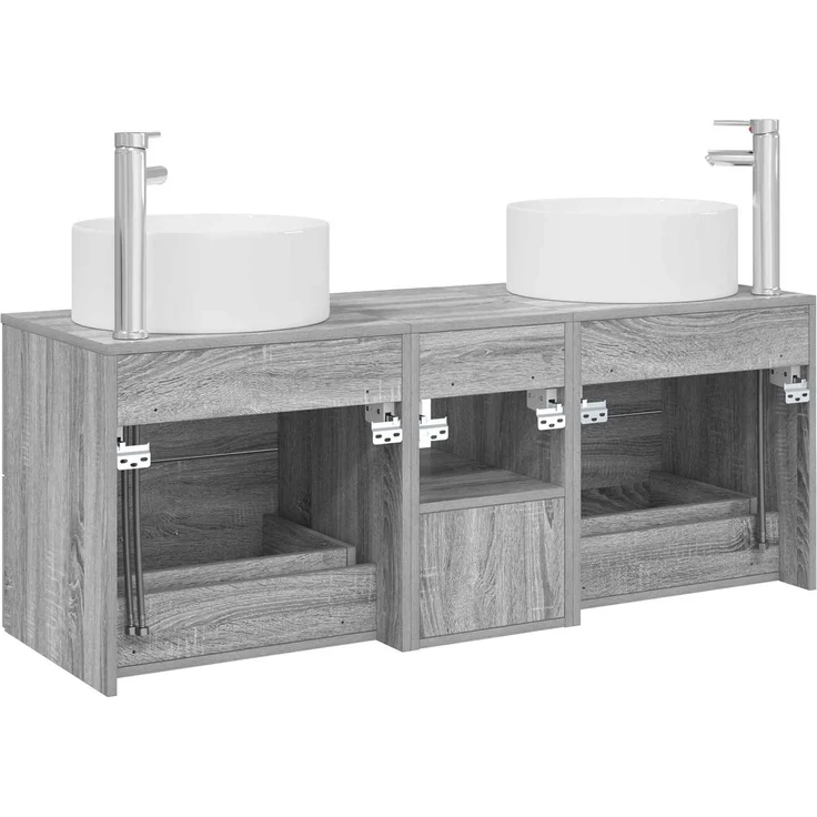vidaXL Badezimmerschrank-Set 3 stk. Grau Sonoma 129 x 44,5 x 80 cm 3405952 – Bild 7