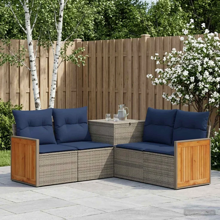 vidaXL Sofa Set 5 stk. Grau und Marineblau Polyrattan und Stahl 3447965 – Bild 1