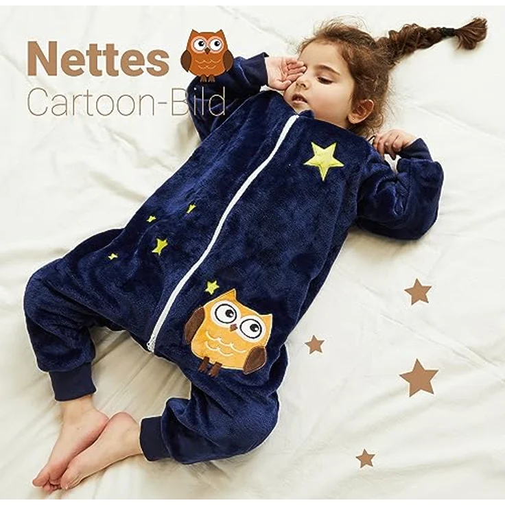XQ&XG Baby Schlafsack mit Füßen 2.0 Tog,Kinderschlafsack mit langen Ärmeln,Schlafsack Kinder mit Beinen für mädchen und Junge,Eule,100 – Bild 6