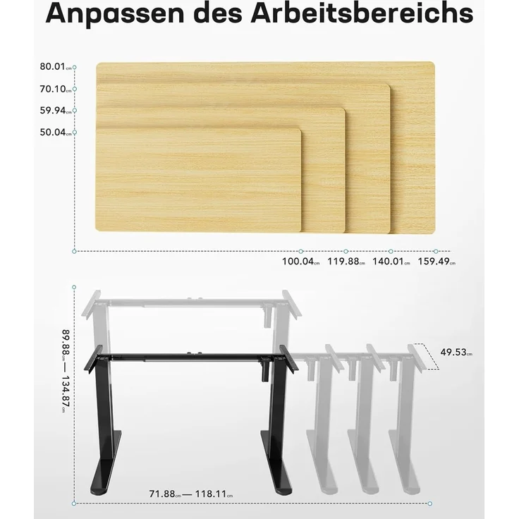 Marsail Höhenverstellbarer Schreibtischrahmen, Elektrische Tischbeine mit leistungsstarkem Motor, 176 lbs Maximalbelastung, für Verschiedene Desktops, Verstellbare Tischbeine, Nur Rahmen – Bild 4