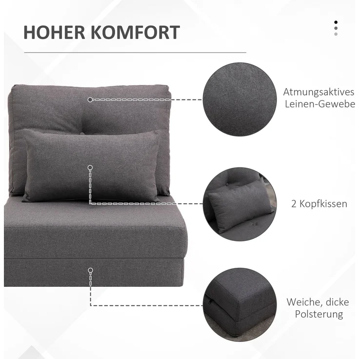 HOMCOM Schlafsessel, Leinen, Metall, Dunkelgrau, 80L x 60B x 56H cm – Bild 6