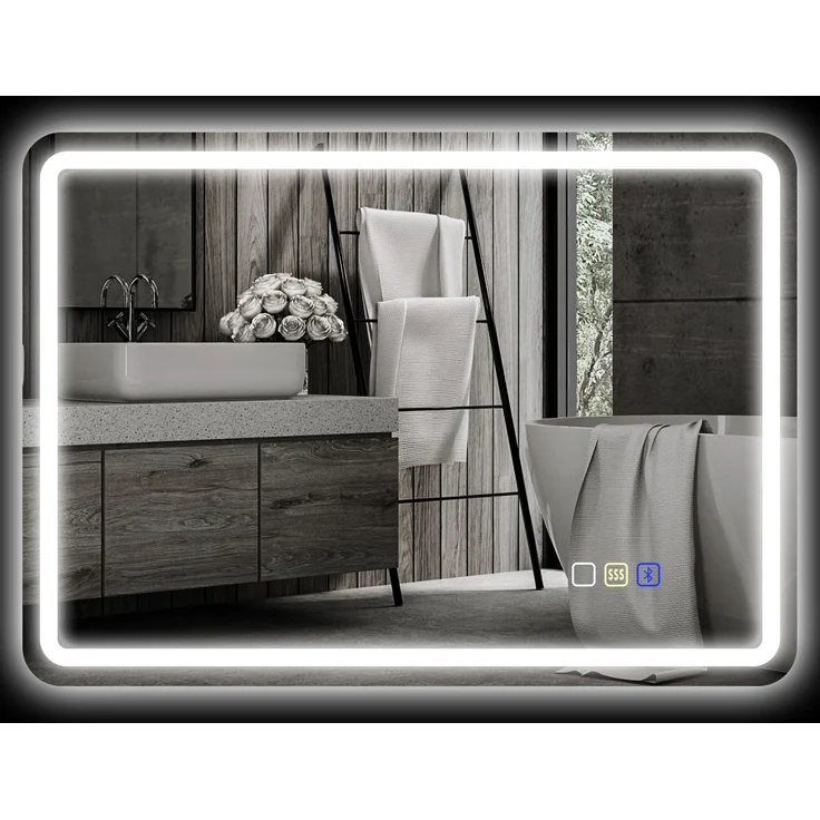 MELAYR, Badezimmerspiegel mit LED-Beleuchtung, Anti-Beschlags-Pad, 3 verstellbare Farben, 70 x 50 x 3.5 cm, Silber – Bild 2