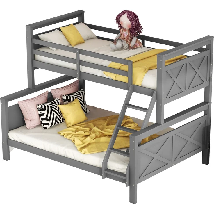 Etagenbett Kinderbett 90x200 / 140x200 cm umbaubar in 2 Einzelbetten, Hochbett mit Leiter und Sicherheitsgeländer,Grau – Bild 5