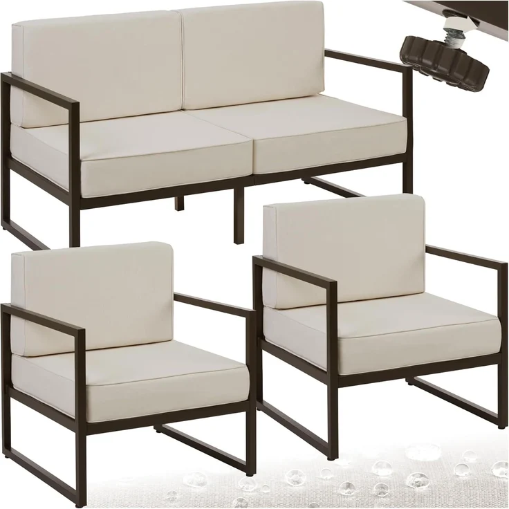 tectake Essgruppe Garten-Loungeset, (Set, 3-tlg), Pulverbeschichtete Stahlgestelle für maximale Stabilität – Bild 1