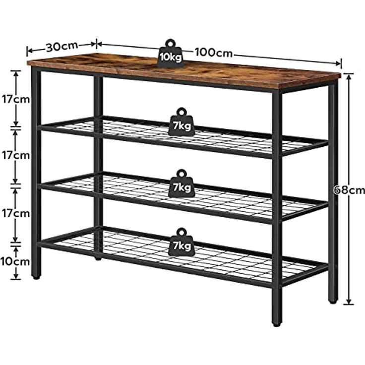 HOOBRO 4 Ebenen Schuhregal, Schuhablage schmal, 100 x 30 x 68 cm, Schuh-Organizer mit sitzfläche, Eingang, Wohnzimmer, Flur, Schlafzimmer, Industrielle, Dunkelbraun-Schwarz EBF04XJ01 – Bild 4