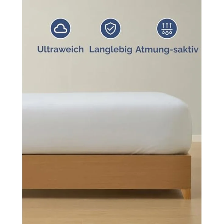 Spannbettlaken Jersey 180x200 - Baumwolle Boxspringbett 40cm tief - Weiß | Spannbetttuch, Rundumgummi, Dehnbar, Weich, Atmungsaktiv, Knitterfrei, Pflegeleicht, Baumwoll-Jersey, Bis 40cm, OEKO-TEX – Bild 3