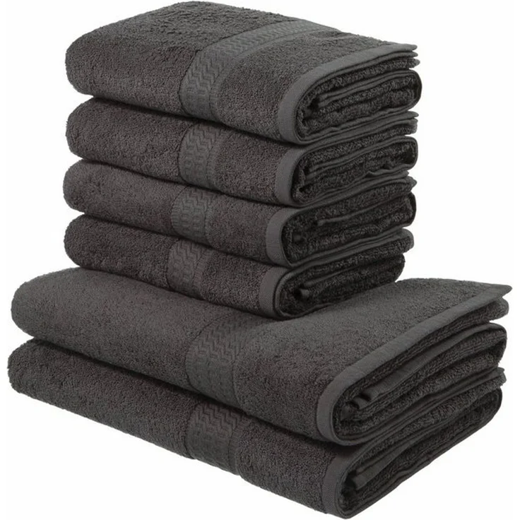 OTTO home Handtuch Set Juna, 6-tlg, 2 Duschtücher (70x140) 4 Handtücher (50x100), Walkfrottee (6-St), 100% Baumwolle, Handtuch-Set mit Bordüre, Uni-Farben, weich – Bild 4