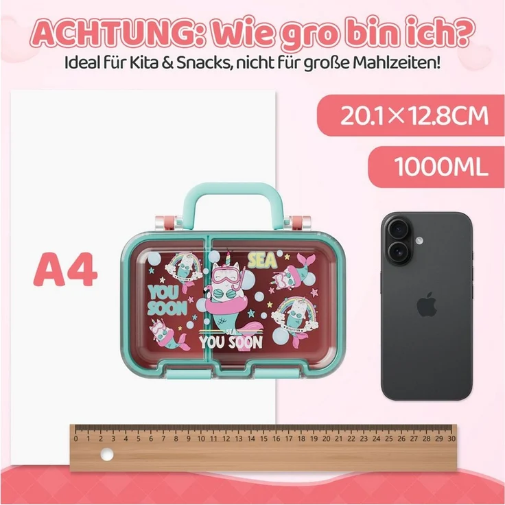 Bundviel Lunchbox Auslaufsichere Kinder-Brotdose mit Fächern im Set, (mit 100ml Edelstahl-Dippschale, Kindergarten und Schule - Mädchen und Jungen, Vesperbox, Snackbox) – Bild 4