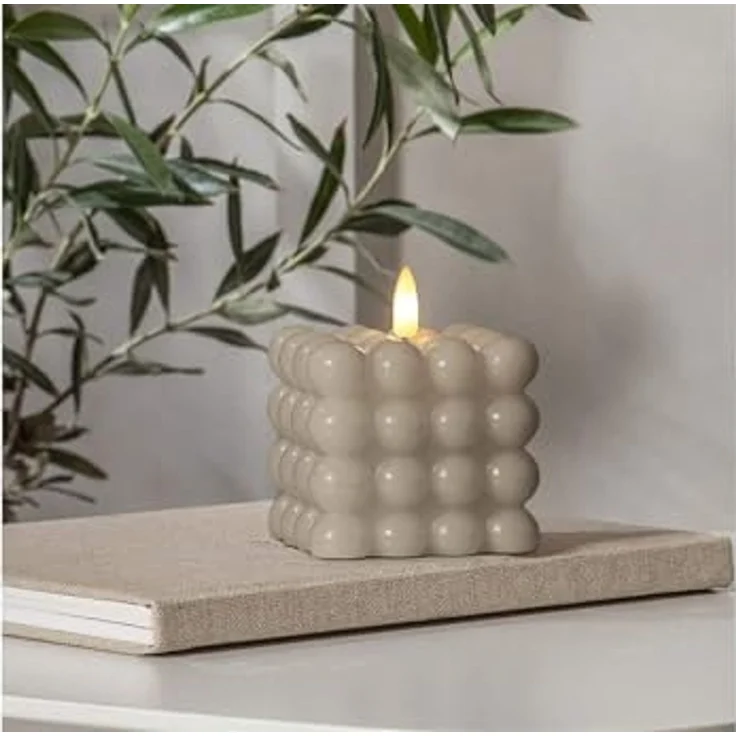LED Bubble Stumpenkerze "Flamme Dot" in Beige – Bild 2
