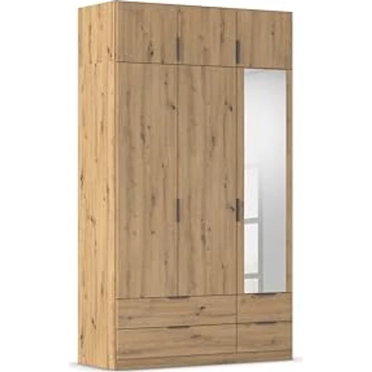 Rauch Möbel Lagoa, Kleiderschrank, Garderobe für Schlafzimmer, Kinderzimmer, Jugendzimmer 6-türig, mit Spiegel, 4 Schubladen, mit Zubehör Premium, Farbe Eiche Artisan, Holz, Breite 136 – Bild 2