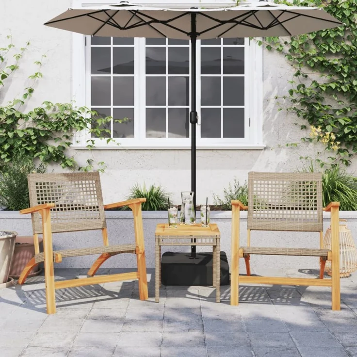 vidaXL Gartenstühle 2 Stk. Beige Poly Rattan und Akazienholz 365869 – Bild 9