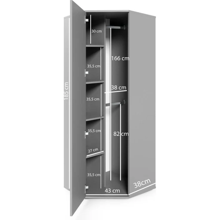 Garderoben-Set Napoli Version 23: Eckschrank mit Polsterpaneelen, Schuhschrank und Schrankaufsatz Flur und Eingangsbereich (Cashmere/Trinity 16), 225 x 70 x 140 cm – Bild 6