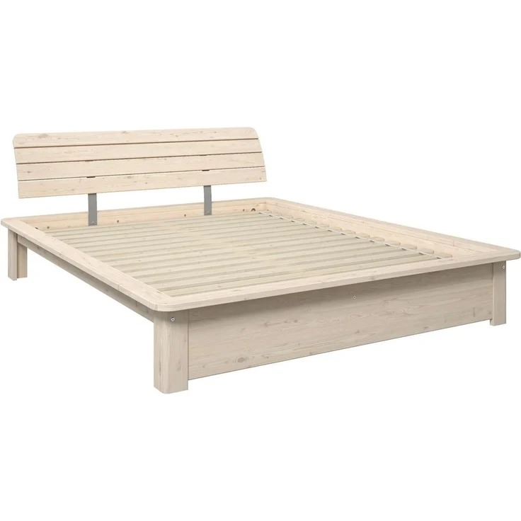 OTTO home Massivholzbett Antri, Futonbett, ergonomisch geformtes Kopfteil, stilvolles Design, Rahmen zur Ablage von Smartphone, mit Lattenrost, Bettkasten optional – Bild 3