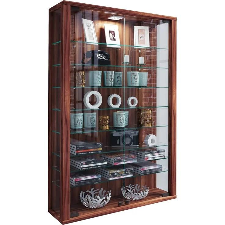 VCM Wandvitrine Vitrosa 904116 Kern-Nussbaum H. 91 x B. 59 x T. 18 cm