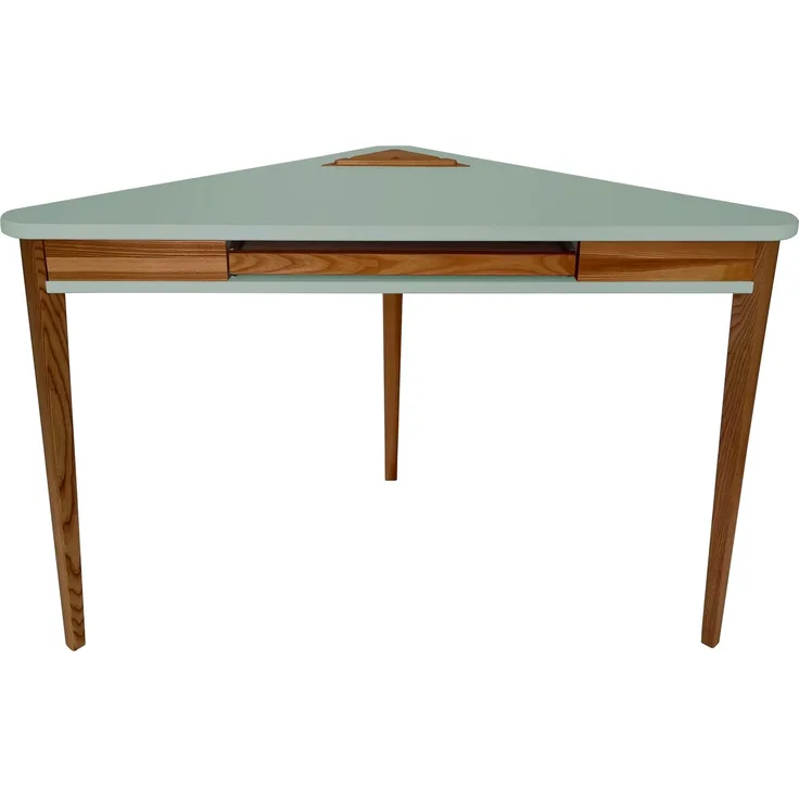 Ragaba Eckschreibtisch mit Tastaturauszug, MDF & Massives Eschenholz Eiche gebeizt, 114x61 cm, Salbei Grün