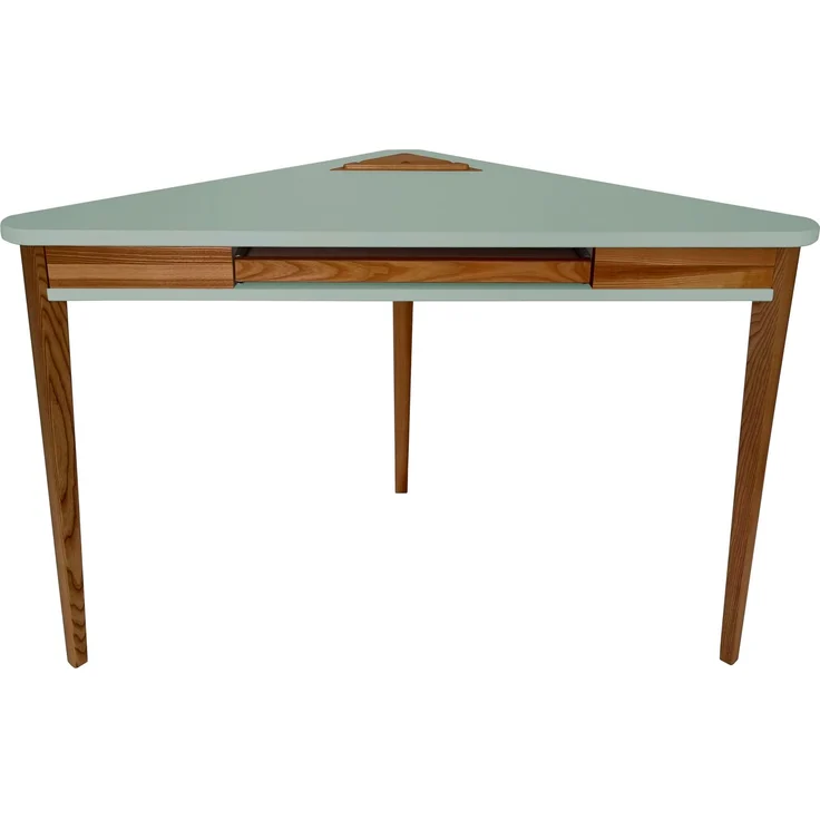 Ragaba Eckschreibtisch mit Tastaturauszug, MDF & Massives Eschenholz Eiche gebeizt, 114x61 cm, Salbei Grün – Bild 1