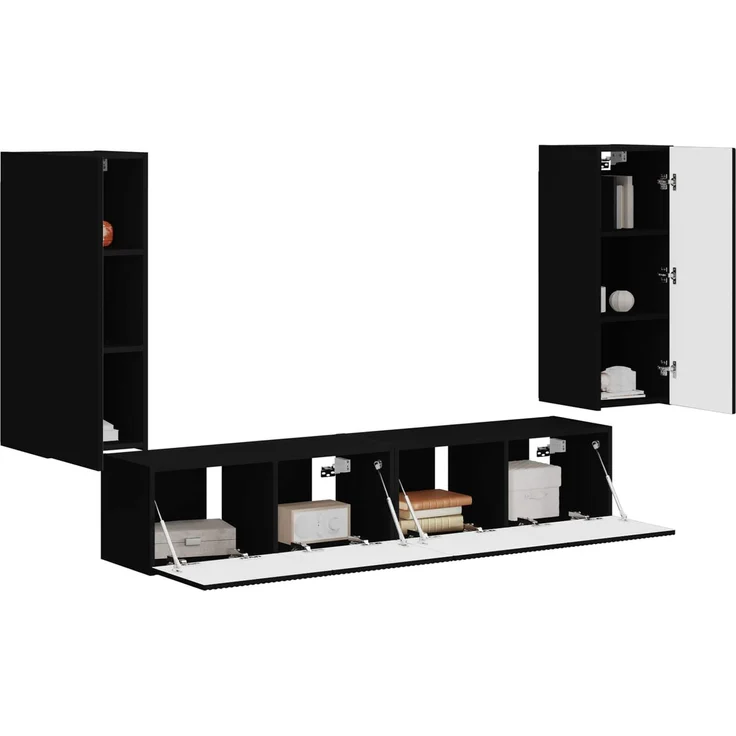 vidaXL TV-Wandregal-Set Wandmontiert 4 pcs Schwarz Holzwerkstoff 3408917 – Bild 3