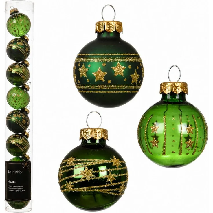 Kaemingk Weihnachtsbaumkugel, Weihnachtskugeln Glas mit Motiven 3cm 9 Stk. Piniengrün transparent – Bild 1